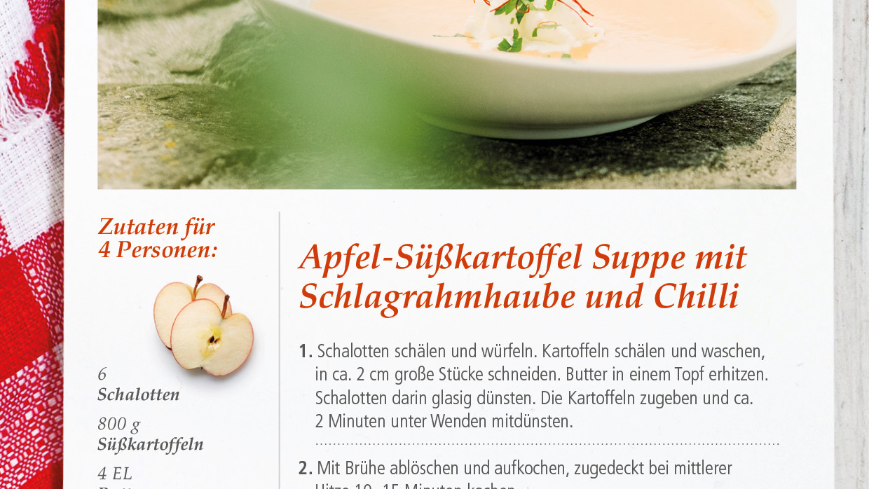 Rezeptvorschlag für den Herbst: Apfel-Süßkartoffel Suppe aus frischen Bodensee-Äpfeln